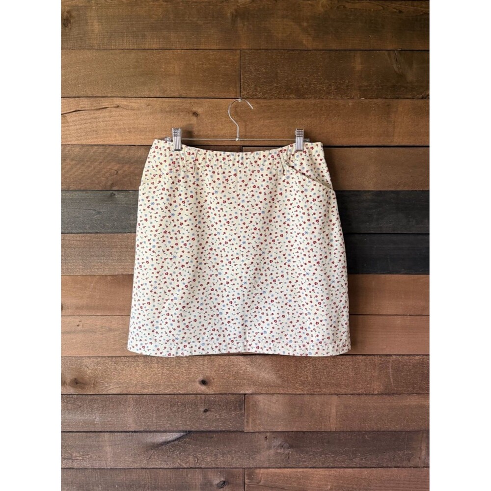 Vintage Christopher & Banks Floral Cotton Skirt Cream Summer Midi Pockets